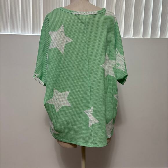 HOPELY Boutique Mint Green Star Print Pattern Oversized Waffle KnitTop Large NWT - Picture 5 of 6